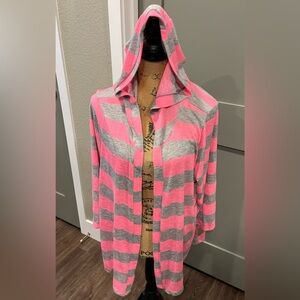 NWOT Maurice’s Plus Size 2 Cardigan open front sweater SZ pink gray hooded soft